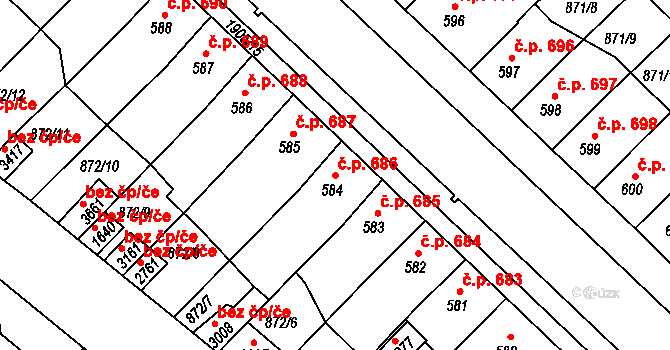 Předměstí 686, Svitavy na parcele st. 584 v KÚ Svitavy-předměstí, Katastrální mapa