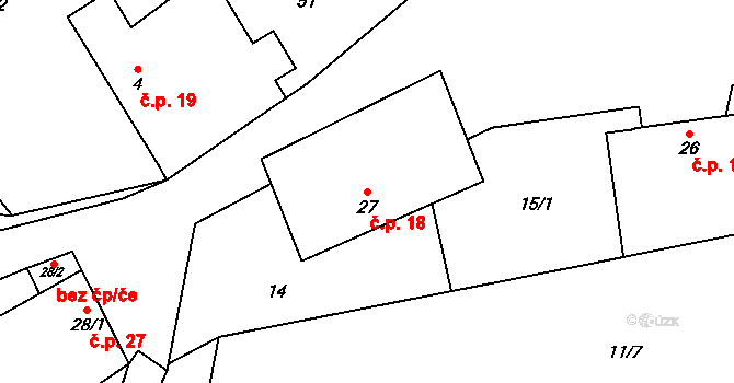 Plevnice 18, Olešná na parcele st. 27 v KÚ Plevnice, Katastrální mapa