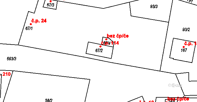 Dřínov 114 na parcele st. 67/2 v KÚ Dřínov, Katastrální mapa