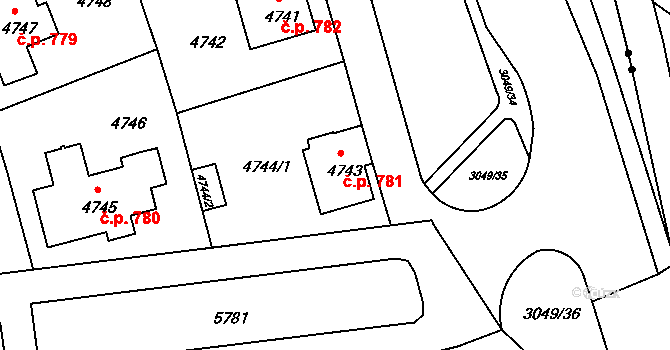 Záběhlice 781, Praha na parcele st. 4743 v KÚ Záběhlice, Katastrální mapa