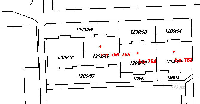 Háje 755,756, Praha na parcele st. 1209/49 v KÚ Háje, Katastrální mapa