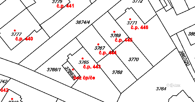 Modřany 444, Praha na parcele st. 3767 v KÚ Modřany, Katastrální mapa