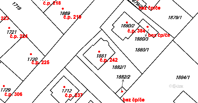 Příbram III 242, Příbram na parcele st. 1881 v KÚ Příbram, Katastrální mapa