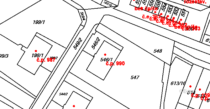 Jirkov 990 na parcele st. 546/1 v KÚ Jirkov, Katastrální mapa