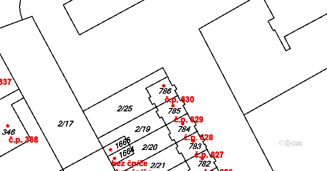 Slezské Předměstí 630, Hradec Králové na parcele st. 786 v KÚ Slezské Předměstí, Katastrální mapa