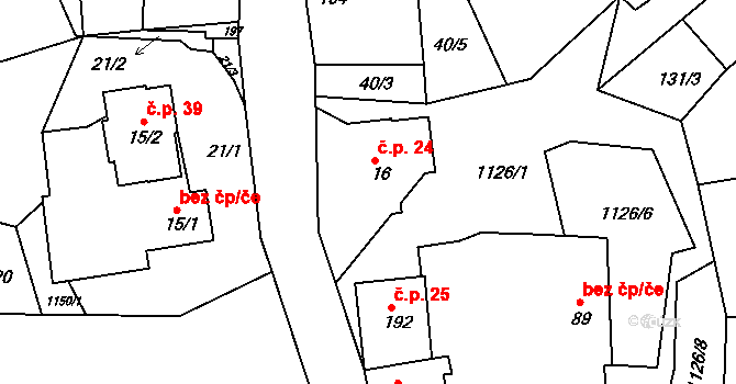 Džbánov 24 na parcele st. 16 v KÚ Džbánov u Vysokého Mýta, Katastrální mapa