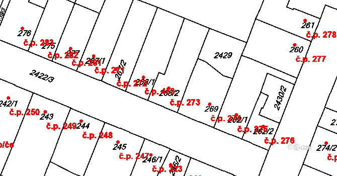 Rosice 273 na parcele st. 268/2 v KÚ Rosice u Brna, Katastrální mapa