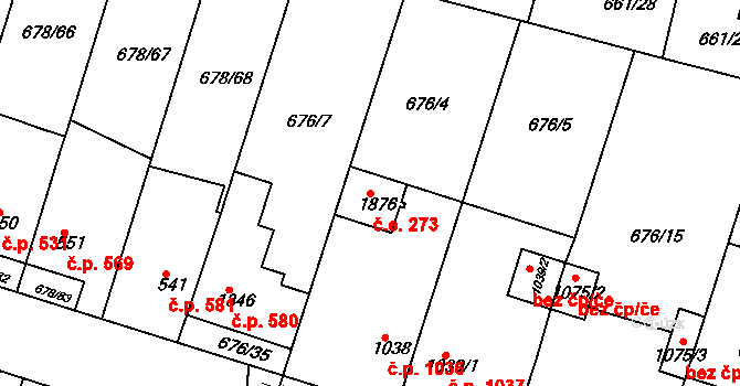 Rosice 273 na parcele st. 1876 v KÚ Rosice u Brna, Katastrální mapa