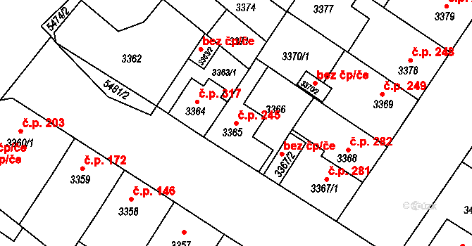Božkov 245, Plzeň na parcele st. 3365 v KÚ Plzeň, Katastrální mapa