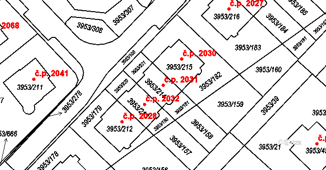 Řečkovice 2031, Brno na parcele st. 3953/214 v KÚ Řečkovice, Katastrální mapa