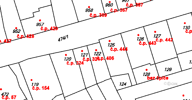 Týnec nad Labem 406 na parcele st. 122 v KÚ Týnec nad Labem, Katastrální mapa