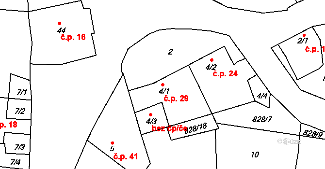 Cerhonice 29 na parcele st. 4/1 v KÚ Cerhonice, Katastrální mapa