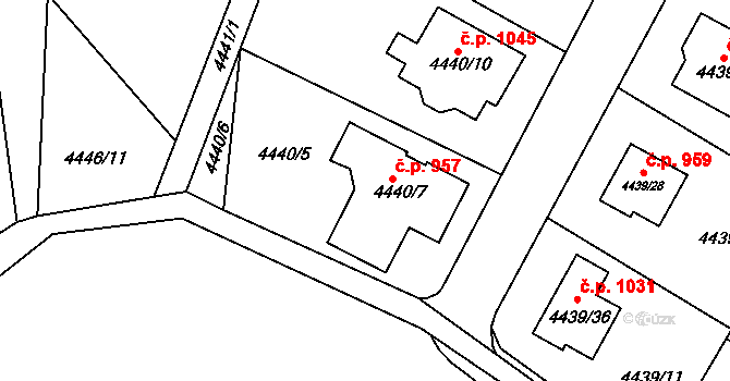 Žižkov 957, Kutná Hora na parcele st. 4440/7 v KÚ Kutná Hora, Katastrální mapa