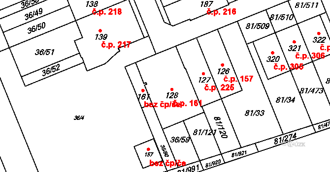 Nupaky 161 na parcele st. 128 v KÚ Nupaky, Katastrální mapa