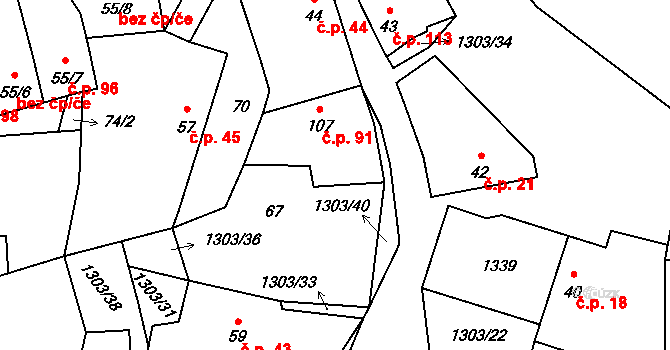 Krpy 91, Kropáčova Vrutice na parcele st. 107 v KÚ Krpy, Katastrální mapa