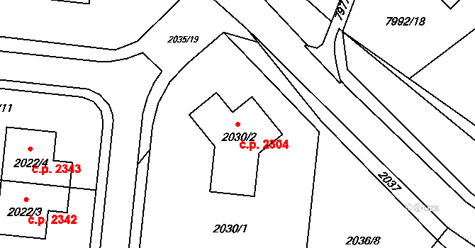 Žďár nad Sázavou 3 2304, Žďár nad Sázavou na parcele st. 2030/2 v KÚ Město Žďár, Katastrální mapa