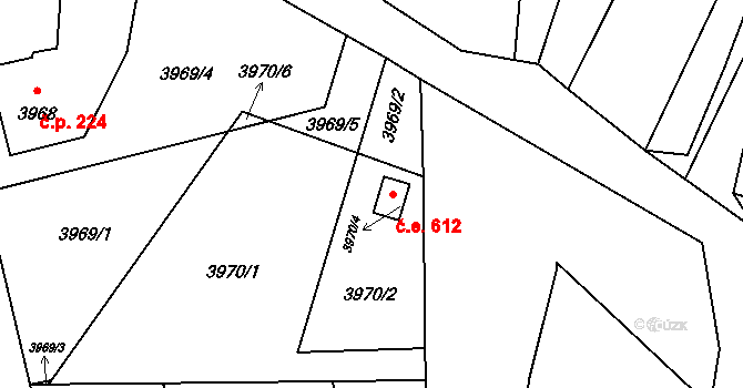 Lutyně 612, Orlová na parcele st. 3970/4 v KÚ Horní Lutyně, Katastrální mapa