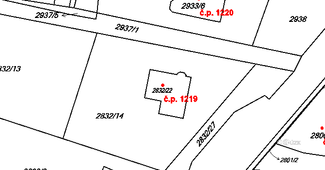 Dolní Lutyně 1219 na parcele st. 2832/22 v KÚ Dolní Lutyně, Katastrální mapa