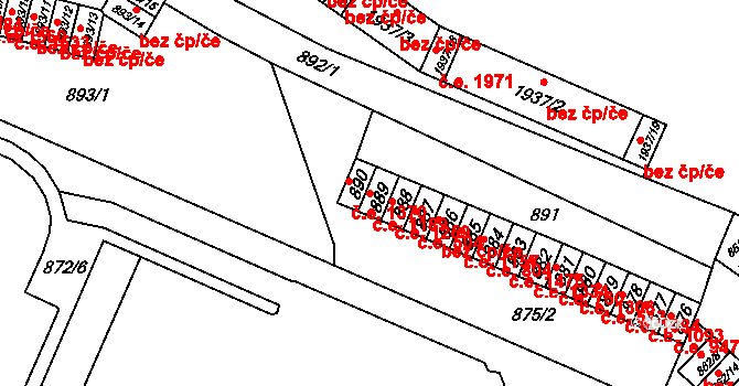 Chomutov 1189 na parcele st. 889 v KÚ Chomutov I, Katastrální mapa