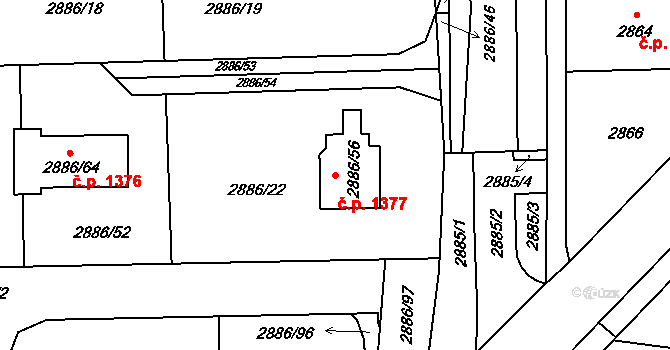Polanka nad Odrou 1377, Ostrava na parcele st. 2886/56 v KÚ Polanka nad Odrou, Katastrální mapa