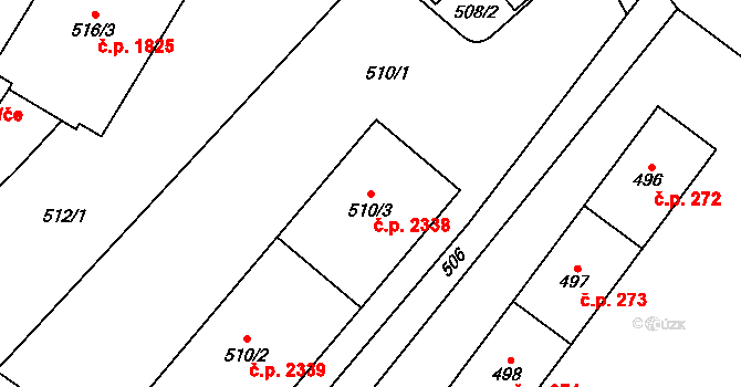 Místek 2338, Frýdek-Místek na parcele st. 510/3 v KÚ Místek, Katastrální mapa