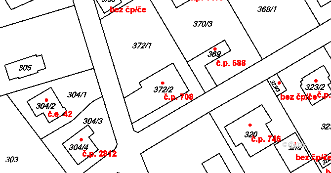 Stodůlky 708, Praha na parcele st. 372/2 v KÚ Stodůlky, Katastrální mapa