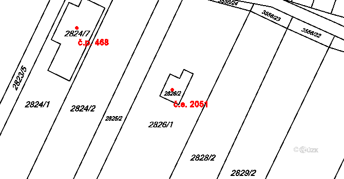 Nosálovice 2051, Vyškov na parcele st. 2826/2 v KÚ Vyškov, Katastrální mapa