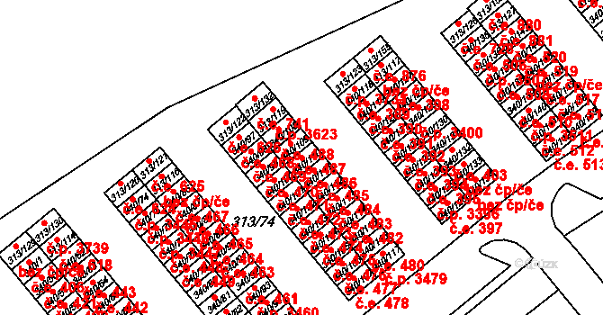 Vyškov-Předměstí 486, Vyškov na parcele st. 340/110 v KÚ Vyškov, Katastrální mapa