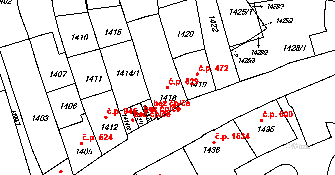 Předměstí 529, Litoměřice na parcele st. 1418 v KÚ Litoměřice, Katastrální mapa