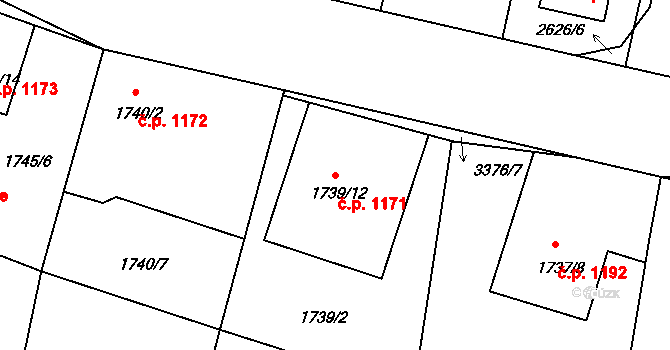 Benešov 1171 na parcele st. 1739/12 v KÚ Benešov u Prahy, Katastrální mapa