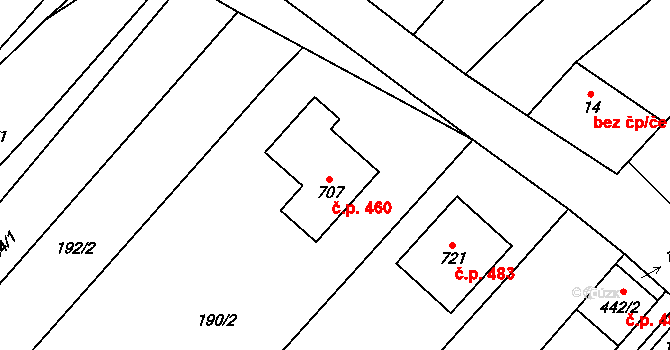 Krumvíř 460 na parcele st. 707 v KÚ Krumvíř, Katastrální mapa