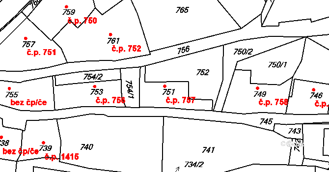 Brumov 757, Brumov-Bylnice na parcele st. 751 v KÚ Brumov, Katastrální mapa