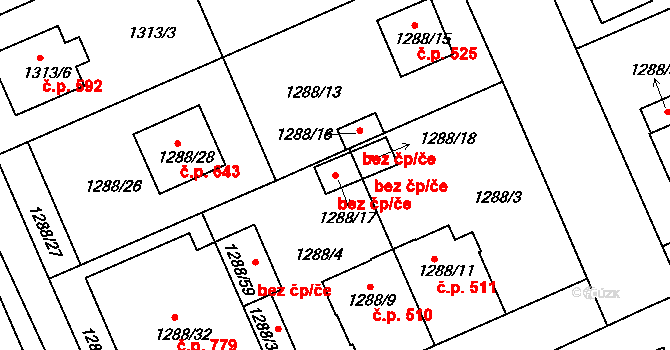 Plzeň 41615514 na parcele st. 1288/17 v KÚ Bručná, Katastrální mapa