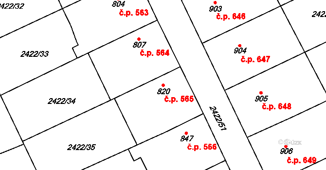 Polešovice 565 na parcele st. 820 v KÚ Polešovice, Katastrální mapa