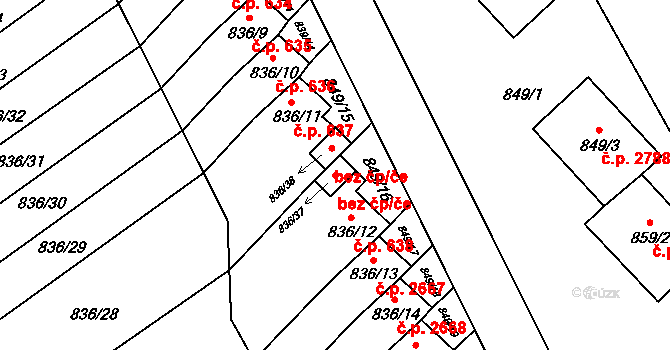 Znojmo 47517514 na parcele st. 836/37 v KÚ Znojmo-město, Katastrální mapa
