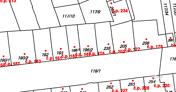 Kvačice 175, Uherský Ostroh na parcele st. 196/2 v KÚ Kvačice, Katastrální mapa