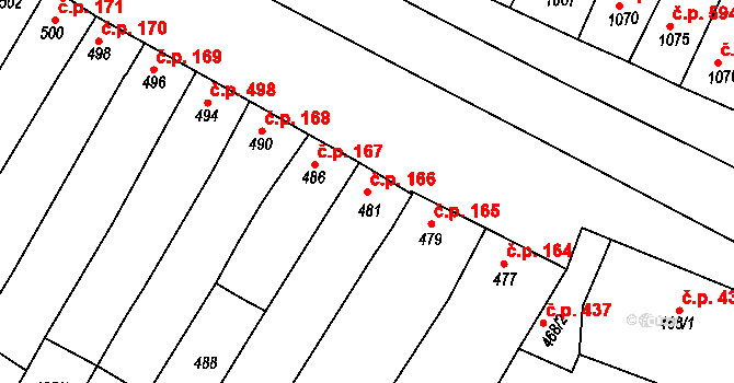 Hluk 166 na parcele st. 481 v KÚ Hluk, Katastrální mapa