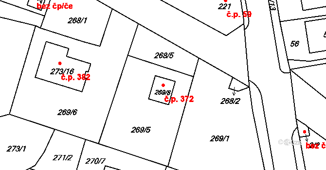 Bobrovníky 372, Hlučín na parcele st. 269/8 v KÚ Bobrovníky, Katastrální mapa