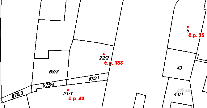 Tuněchody 133 na parcele st. 22/2 v KÚ Tuněchody, Katastrální mapa