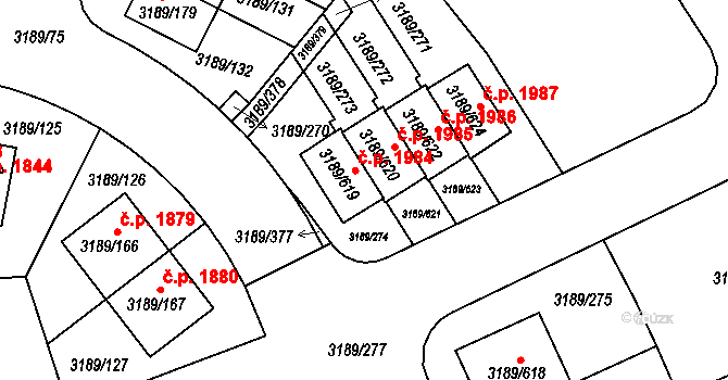 Roztoky 1984 na parcele st. 3189/619 v KÚ Žalov, Katastrální mapa