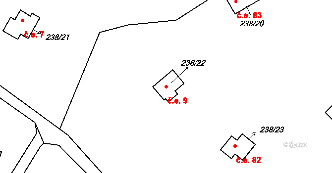 Kunčí 9, Slatiňany na parcele st. 238/22 v KÚ Kunčí, Katastrální mapa