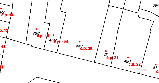 Mirovice 20 na parcele st. 44/1 v KÚ Mirovice, Katastrální mapa