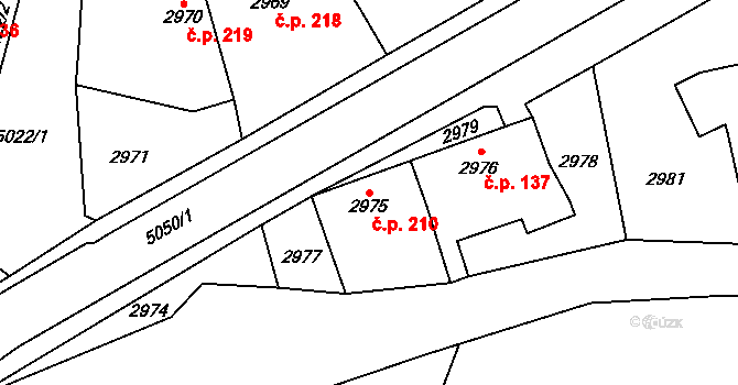 Choceňské Předměstí 210, Vysoké Mýto na parcele st. 2975 v KÚ Vysoké Mýto, Katastrální mapa