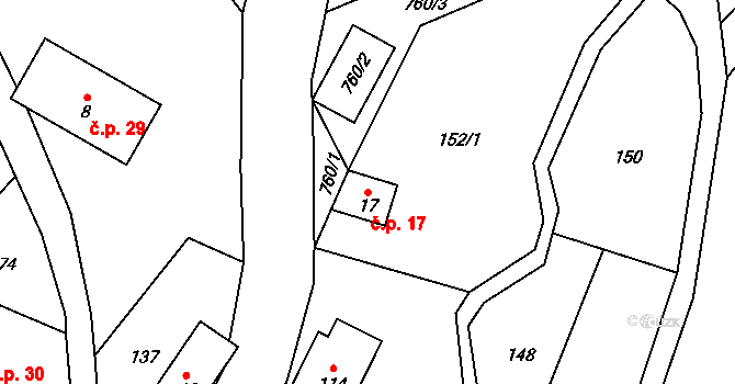 Štědrákova Lhota 17, Ruda nad Moravou na parcele st. 17 v KÚ Štědrákova Lhota, Katastrální mapa