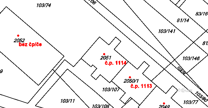 Neratovice 1114 na parcele st. 2051 v KÚ Neratovice, Katastrální mapa