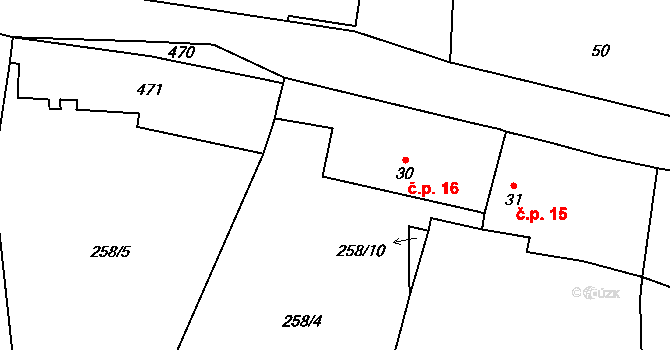 Pocinovice 16, Semněvice na parcele st. 30 v KÚ Pocinovice u Semněvic, Katastrální mapa