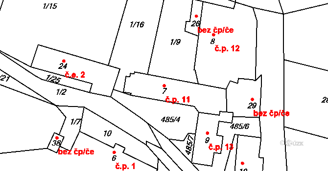 Černice 11, Chanovice na parcele st. 7 v KÚ Černice u Defurových Lažan, Katastrální mapa