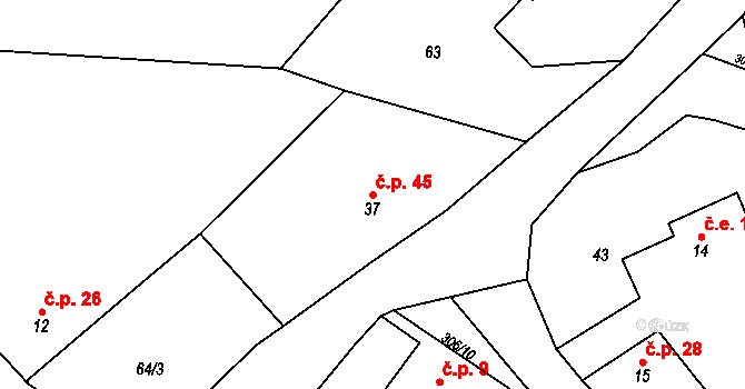 Trubějov 45, Kramolna na parcele st. 37 v KÚ Trubějov, Katastrální mapa