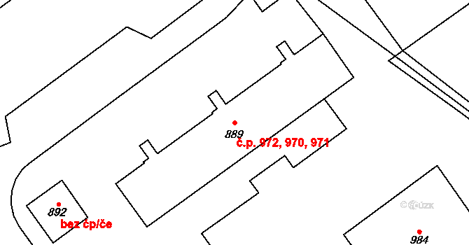 Studánka 970,971,972, Pardubice na parcele st. 889 v KÚ Studánka, Katastrální mapa