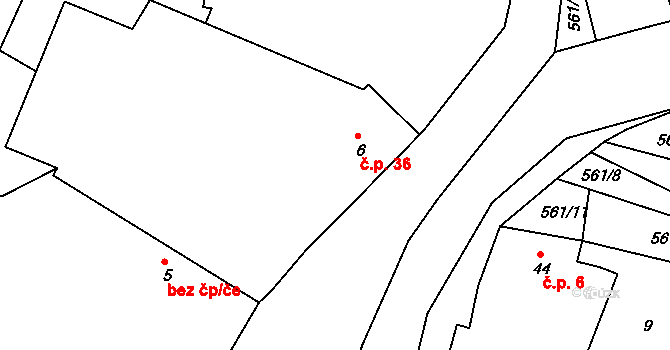Spytovice 36, Zdechovice na parcele st. 6 v KÚ Spytovice, Katastrální mapa